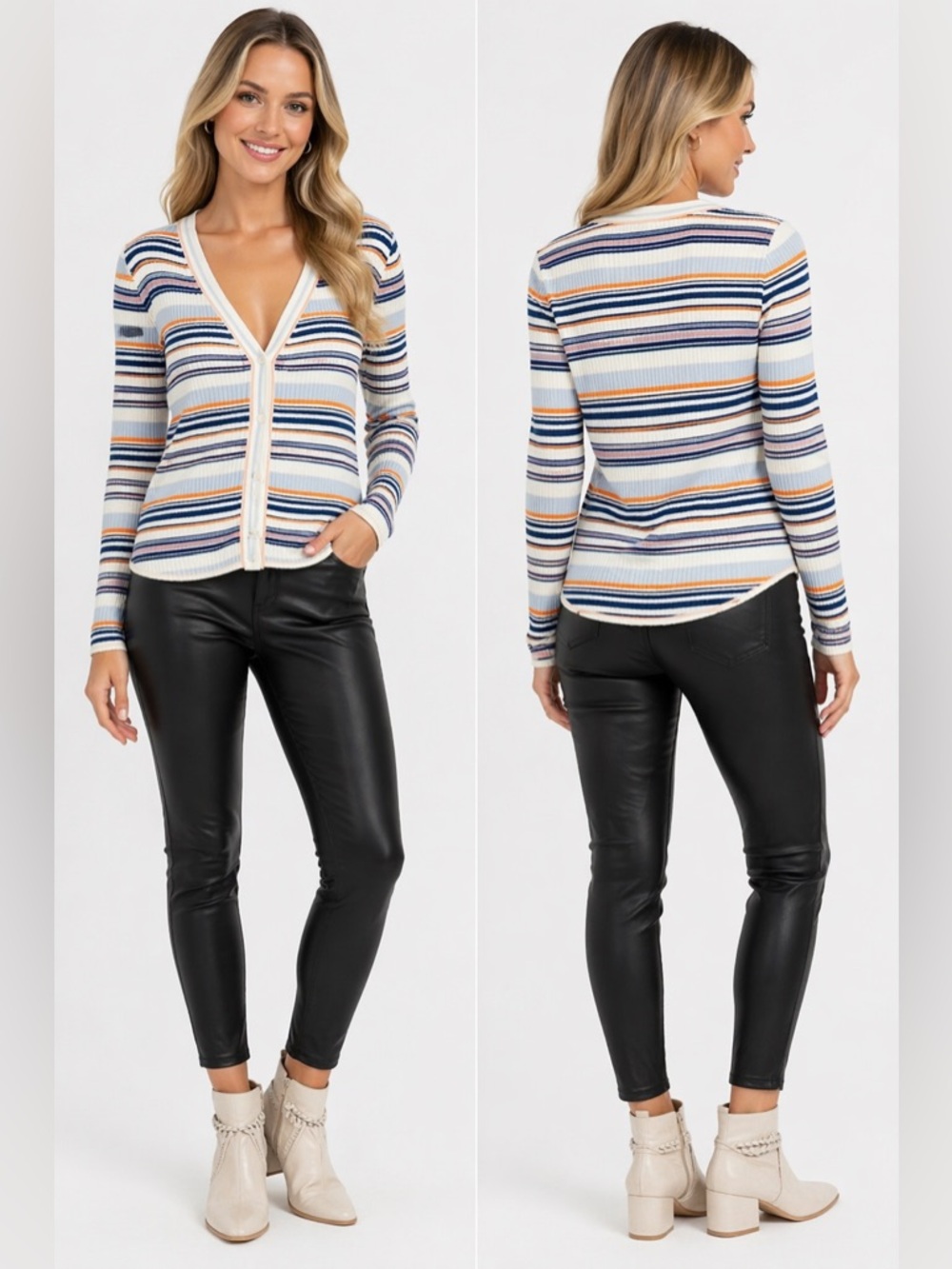 23” ptp ESPRIT Striped V-Neck Cardigan TOP